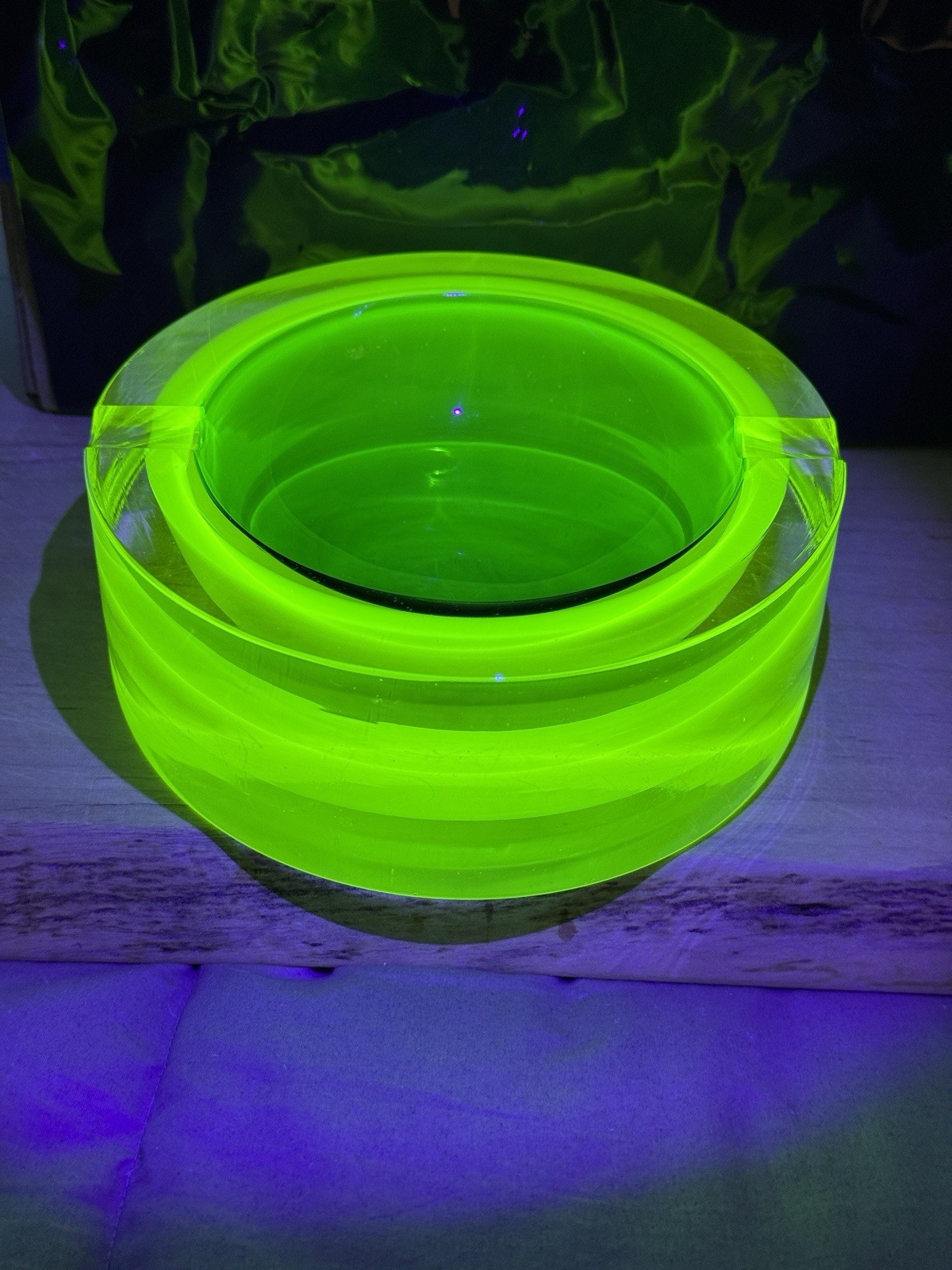 Massive Uranium / Vaseline Glass, Vintage Murano Seguso Ashtray, Rare! Heavy!!