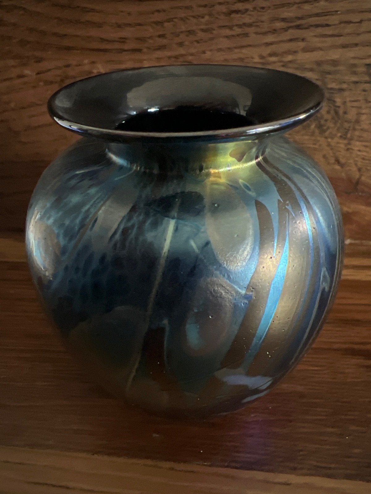 Vintage Authentic Arthur Allison Aurene Studio Art Glass Vase Signed #4397