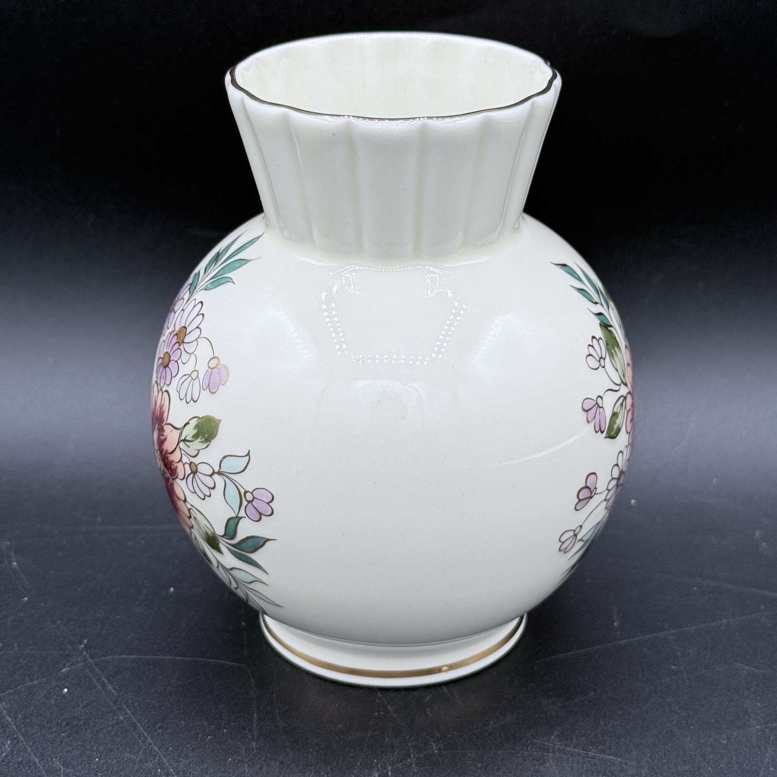 Vintage Zsolnay Hungary Porcelain Vase Hand Painted Floral Gold Trim 5”