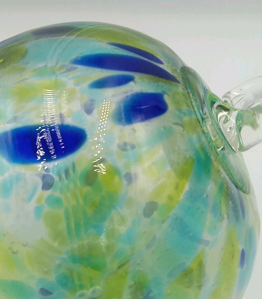 Green And Blue Multi Colored Ornament Orb, Hand Blown Art Glass