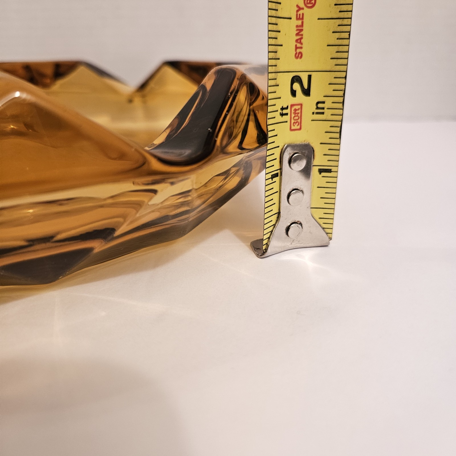 Vintage Viking Diamond Point Amber Heavy Glass Ashtray 8.5 in across