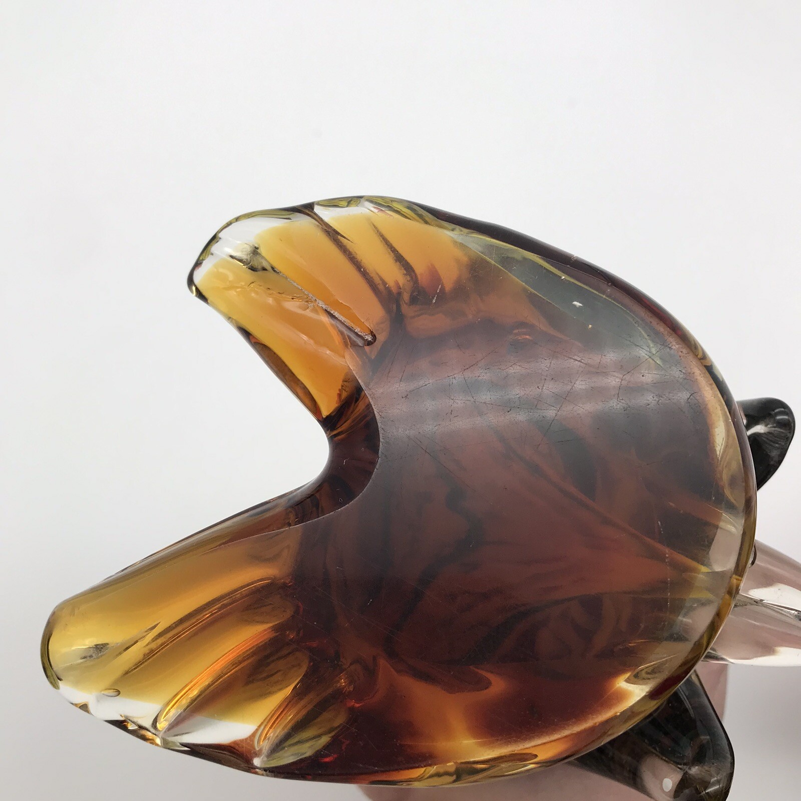 Art Glass Pelican Bird Animal Colored Flecks Green Yellow Amber Color Heavy READ
