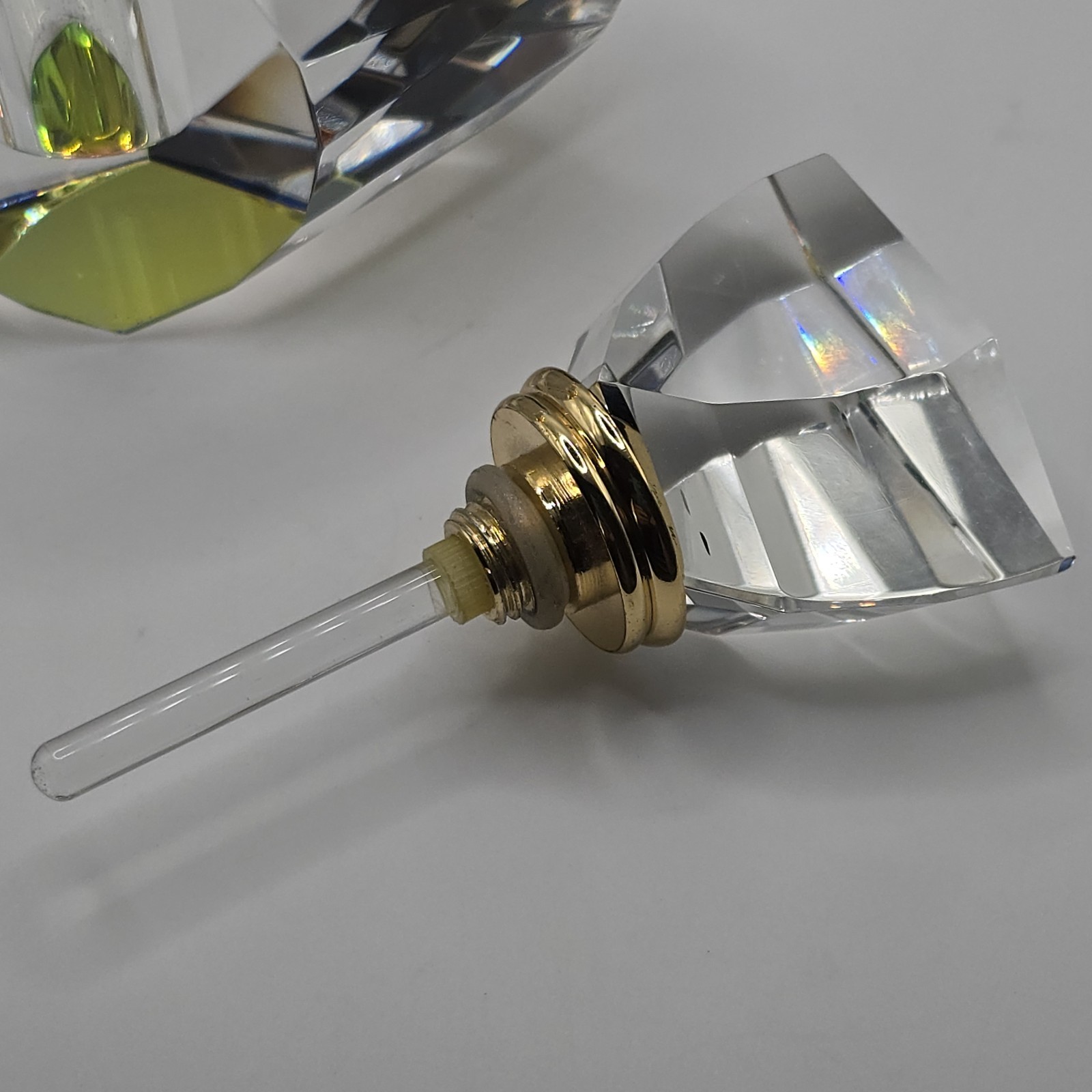 Vintage Crystal Faceted Perfume Bottle Multicolour Rainbow Iridescent Glass Daub
