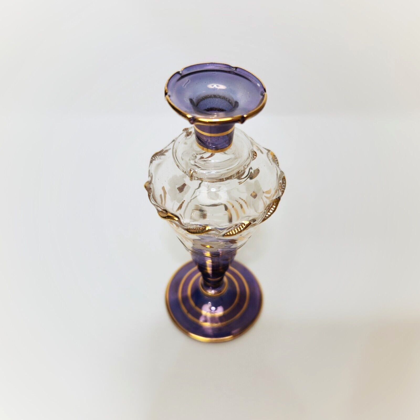 Amethyst 18K Gold Handmade Egyptian Glass Bottles Vase Clear Blue Small