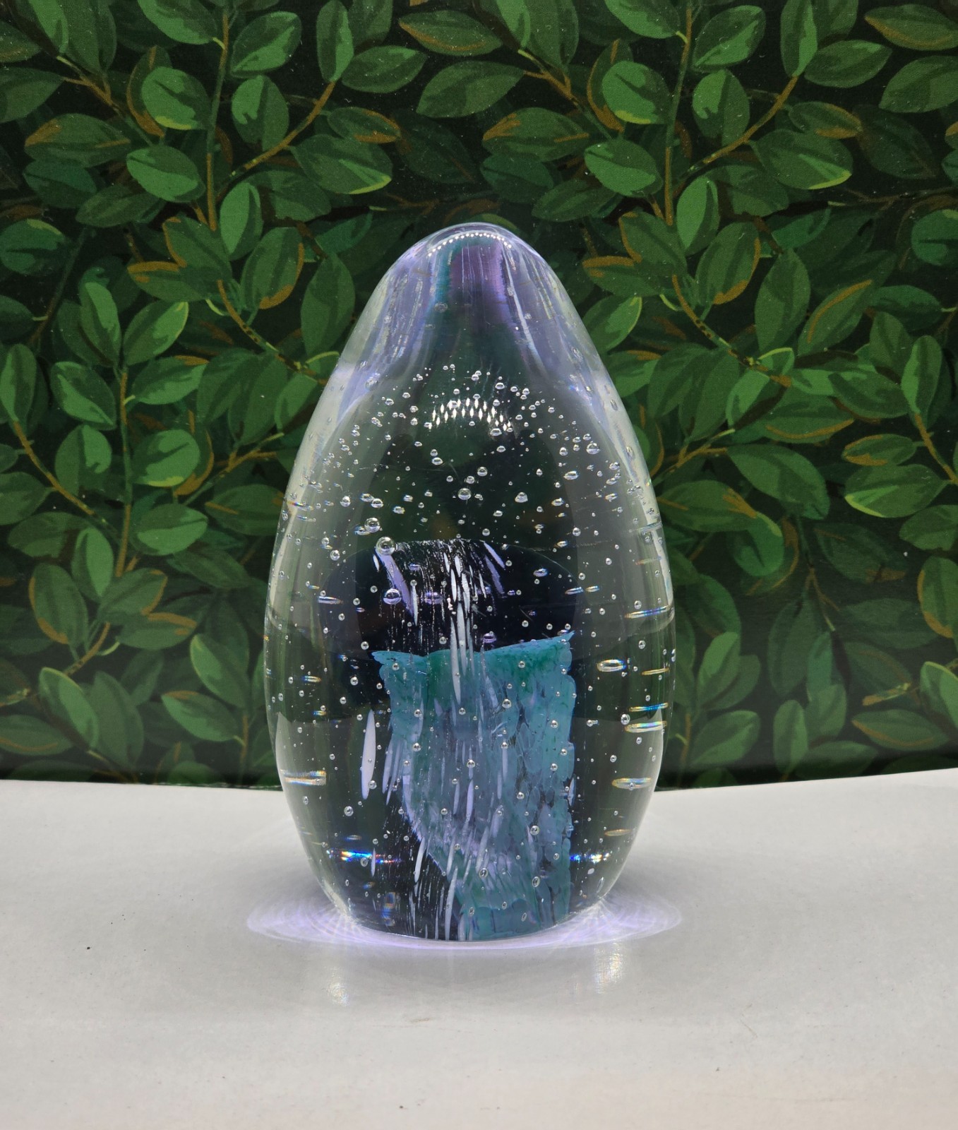 Pre-owned Art Glass Paperwieght–1 lb 3.3 ounces-4″ tall–2 3/8″ wide.