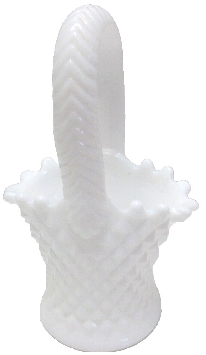 Vintage Westmoreland Glass Basket English Hobnail White Milk Glass 5″ T
