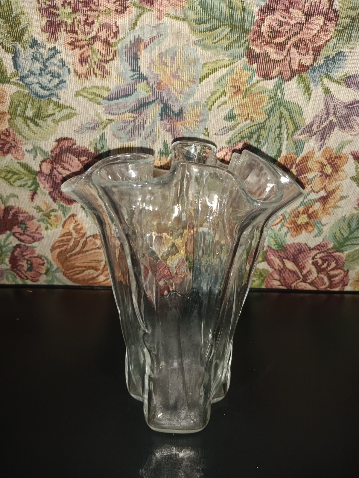 Vintage Scandinavian Handkerchief Art Vase Clear Ribbons Muurlan Lasi Of Finland