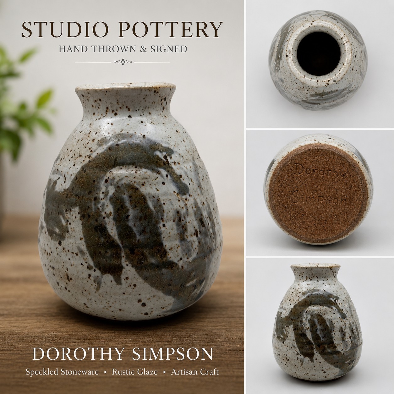 Dorothy Simpson Studio Art Pottery Vase Signed Hand Thrown Speckled Glaze 5.5 In