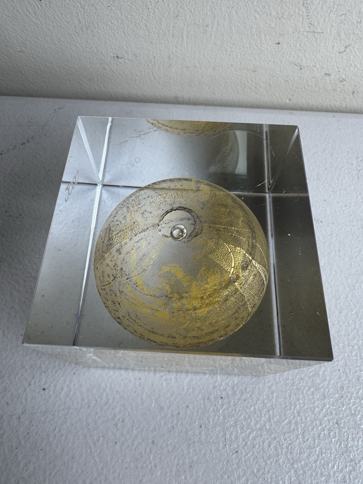 Paperweight Art Glass Sculpture Gold Globe Paperweight Torben Jorgensen Signed