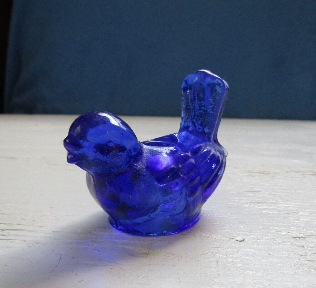 Vintage Art Glass Biedermann Candleholder Blue Bird w/ Tag ~ 2 3/8″ x 2.0″