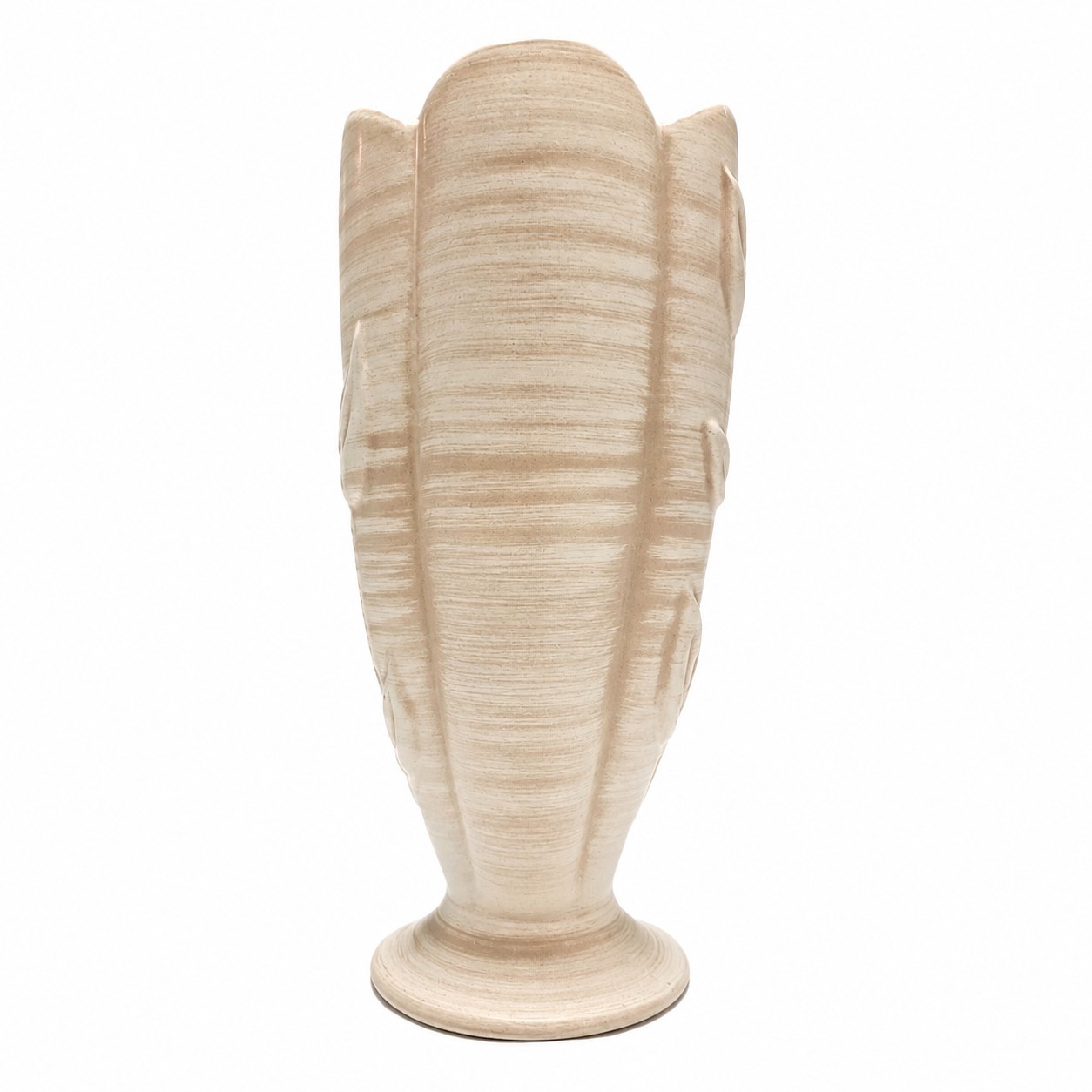 VTG Haeger USA Embossed Leaf Vase 11 Beige Ceramic Neutral Cottagecore Decor