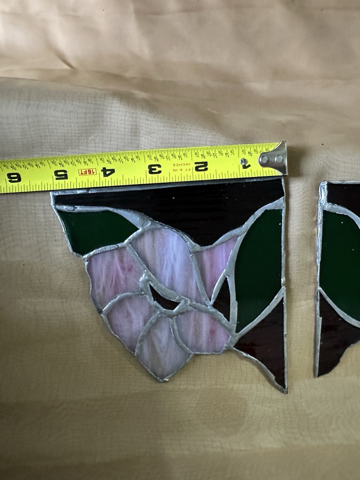 2 Stained Glass Corner Window Panels Handcrafted Victorian Style Floral Design