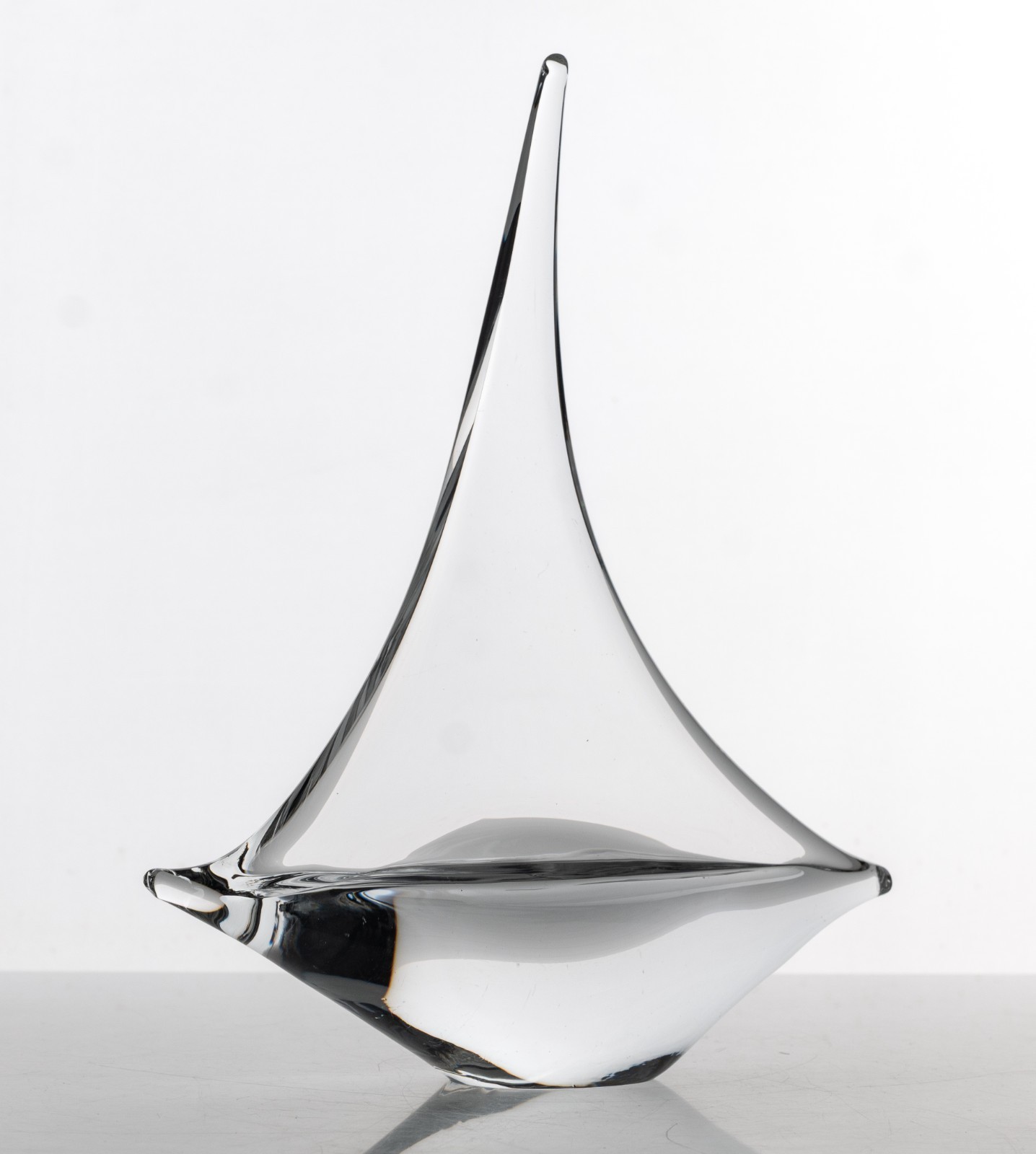 Heavy Contemporary Crystal Sail-Boat Sculpture 11×10″ MCM Yacht Polished Base
