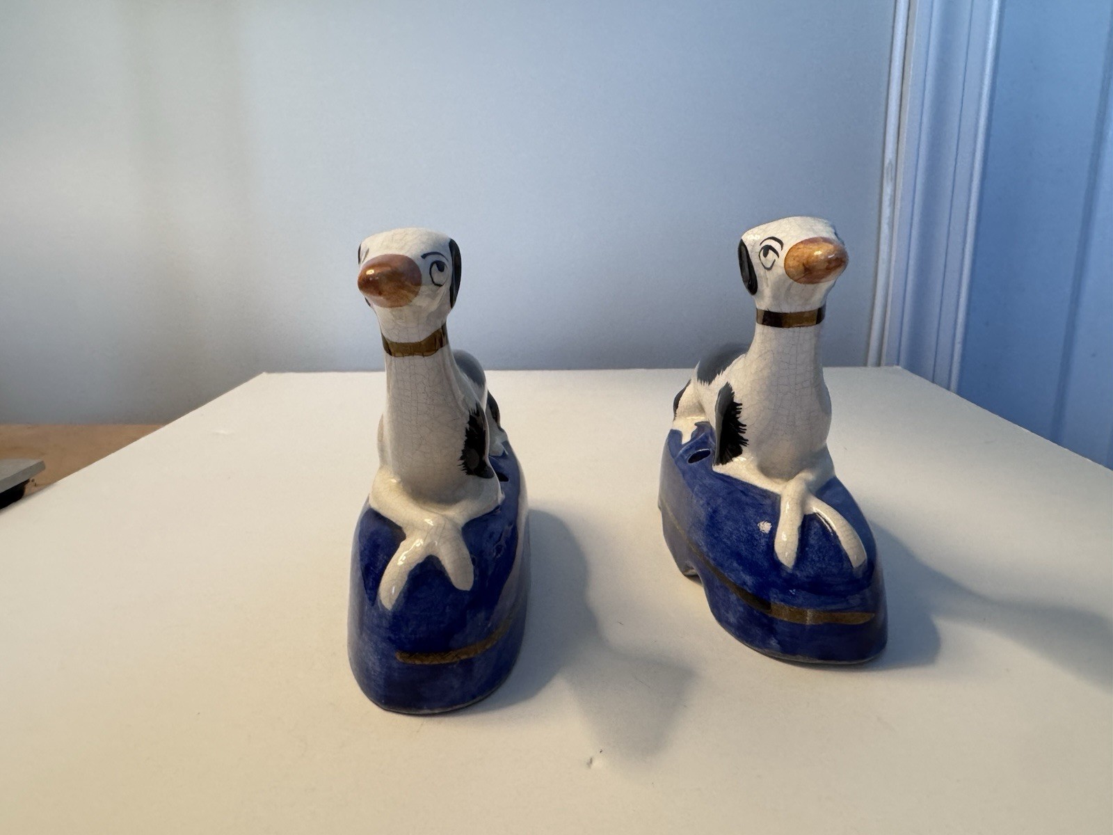Staffordshire Whippet Greyhounds Dog Inkwell Figurines Set Made in England