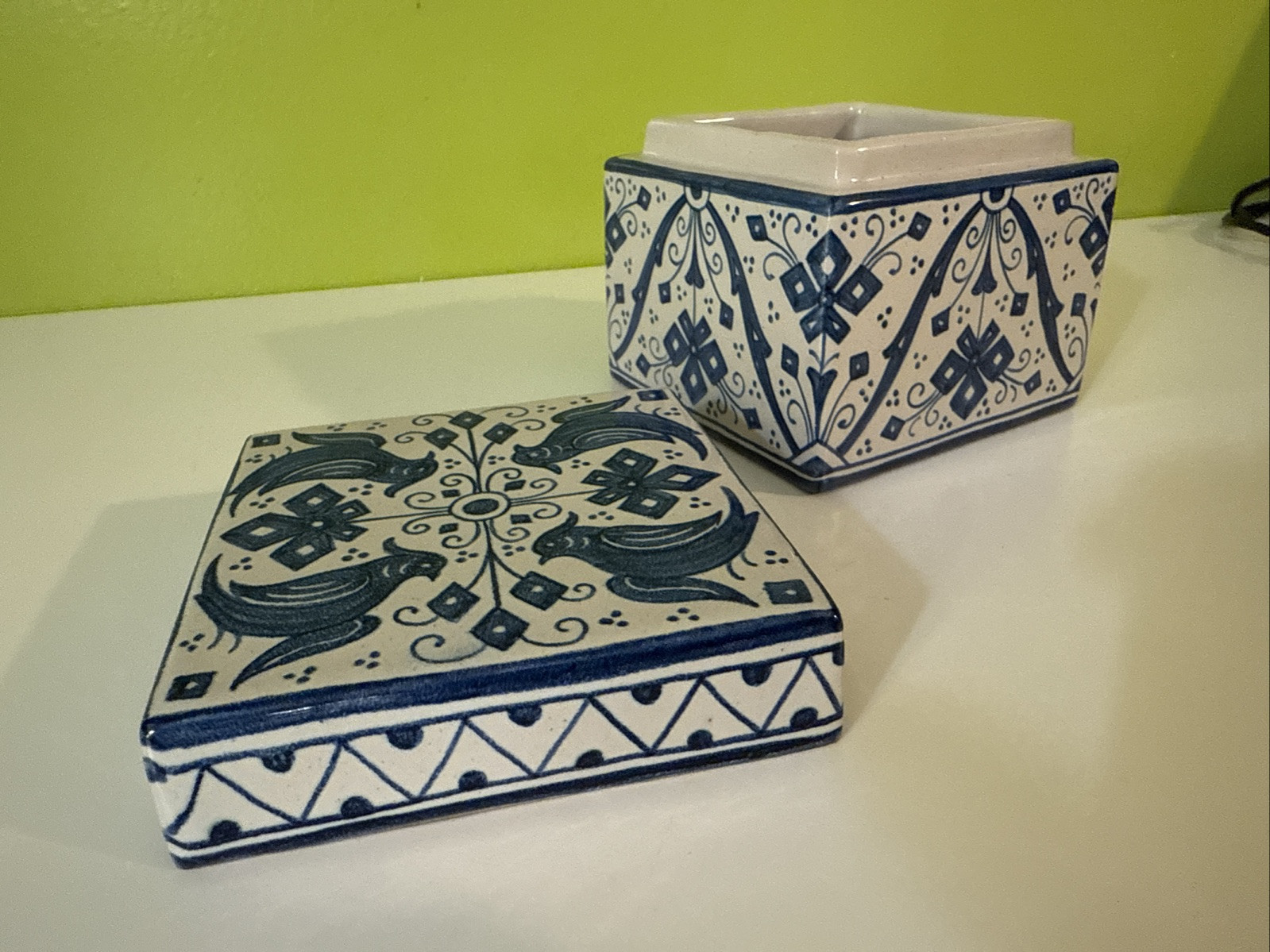 Grazia Deruta Italian Pottery Square Lidded Trinket Box Blue Birds Bloomingdales