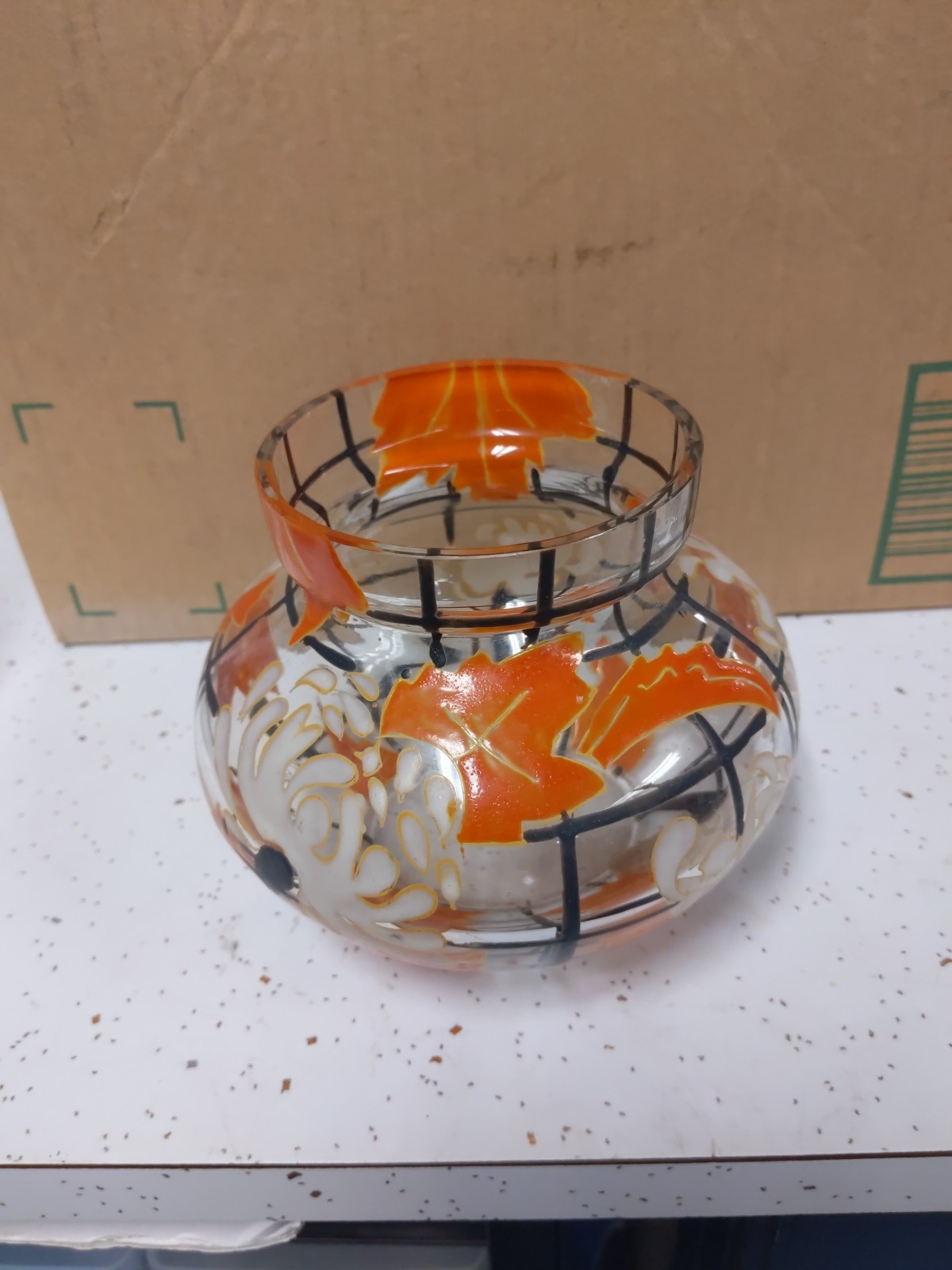 ADRIEN MAZOYER SIGNED ART GLASS FLORAL 4.5″TALL 6″ W VASE
