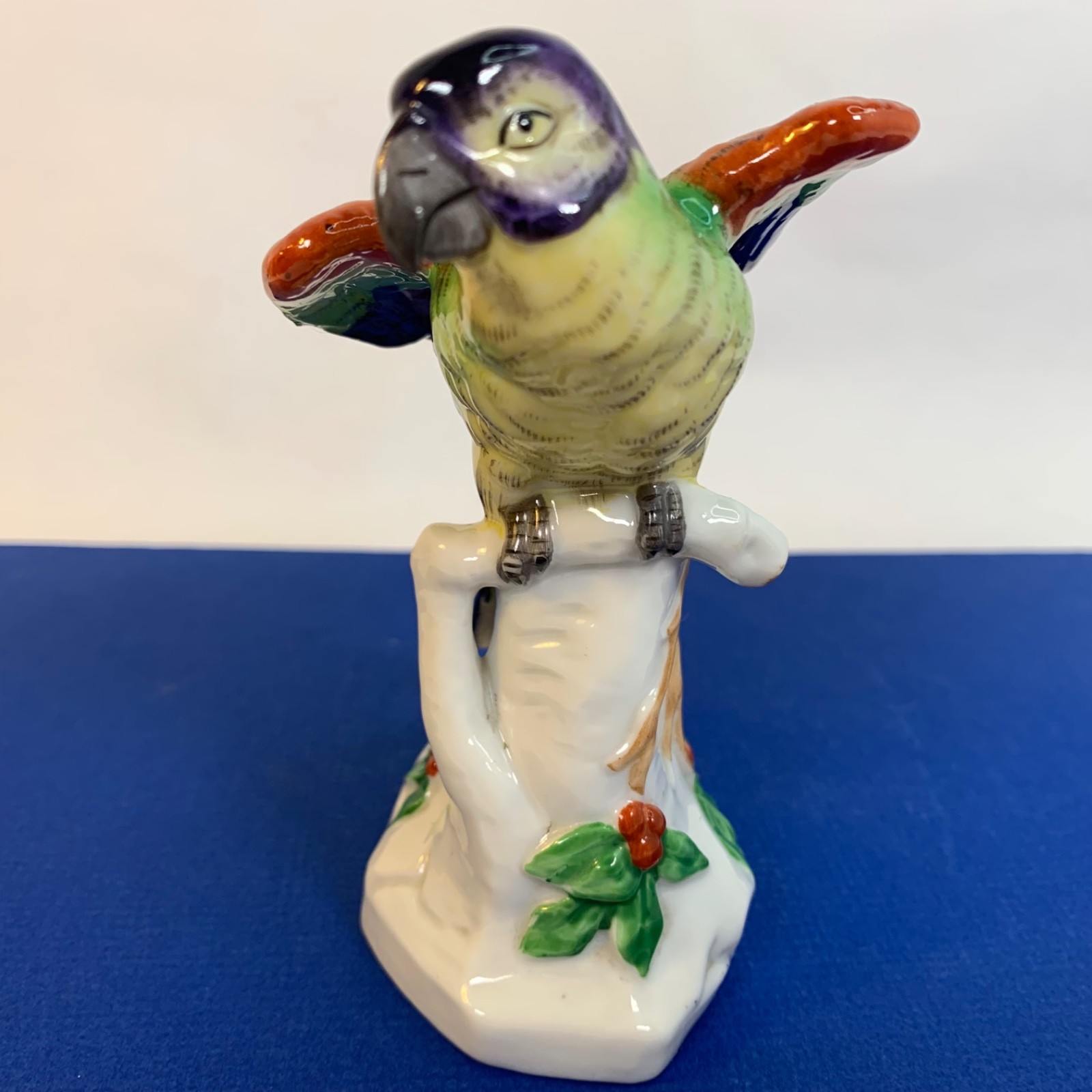 Antique Porcelain Parrot Bird Figurine Adolf Leube of Dresden Germany 4.5″