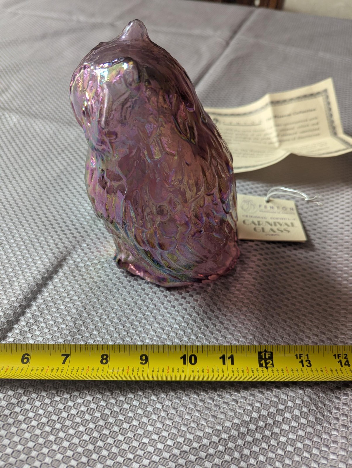 FENTON OWL Purple Carnival Iridescent Glass 6.5″ Tall Pink Amethyst Hollow
