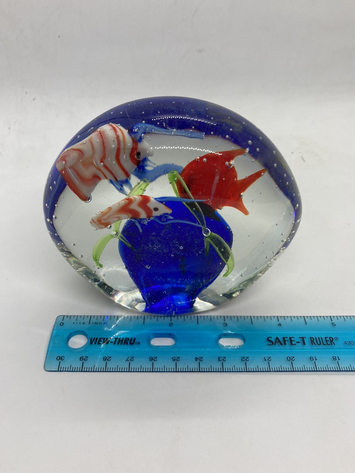 Vintage Crystal Glass Underwater Nemo Fish Shrimp Coral Reef Paperweight 20