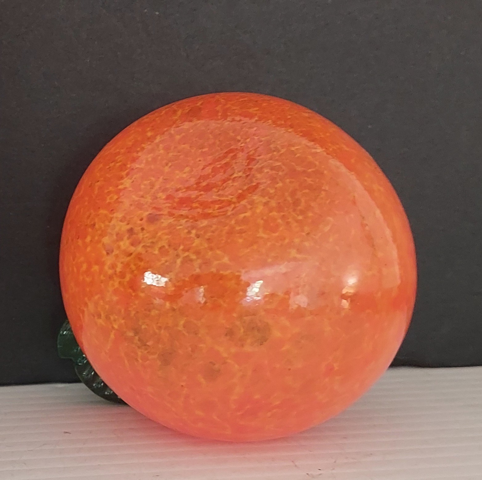 Glass Orange Fruit Hand Blown Art Glass Paperweight Green Stem Vintage