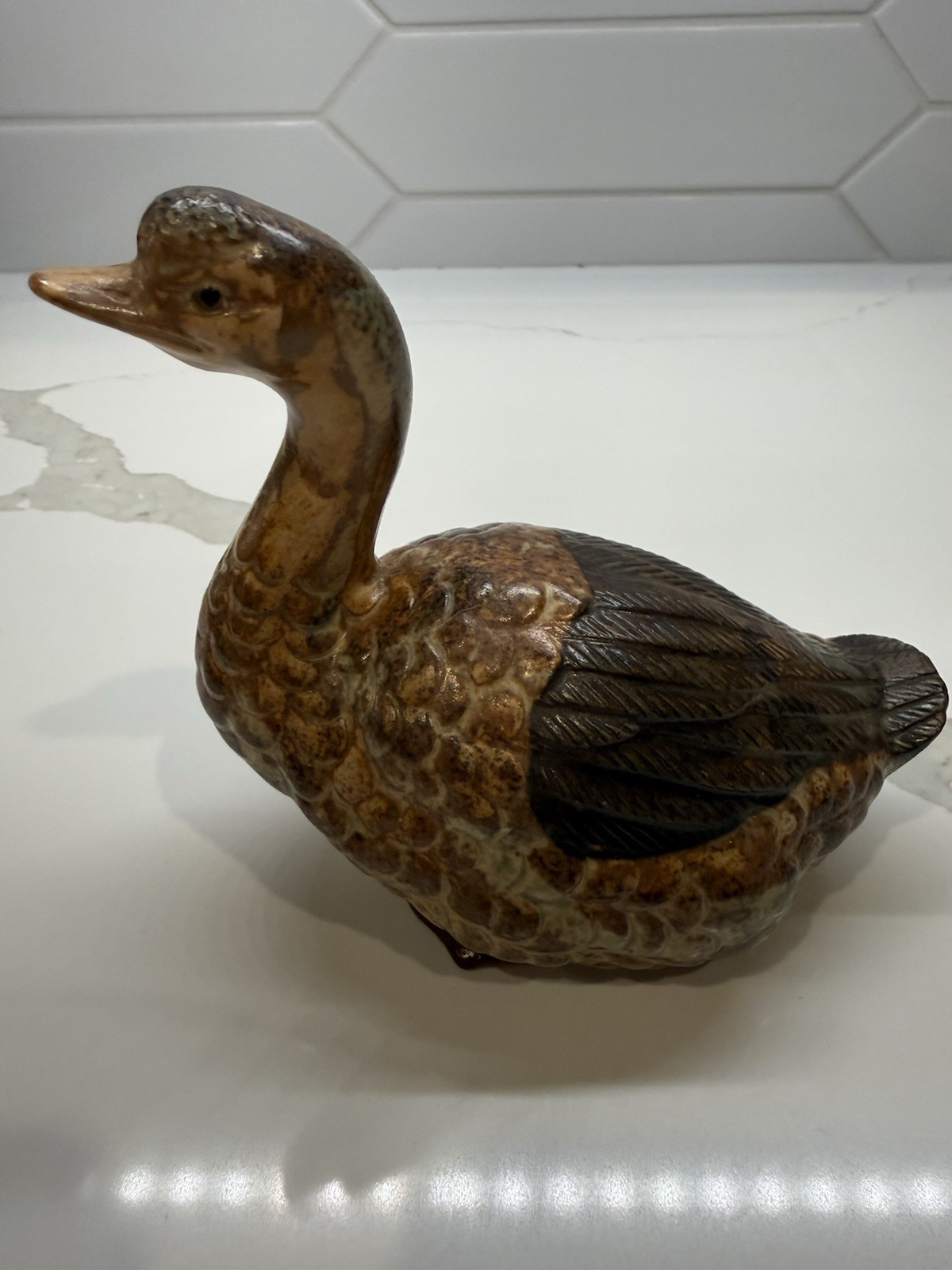 Vintage Pottery Goose Figurine Statue Ceramic MCM Boho