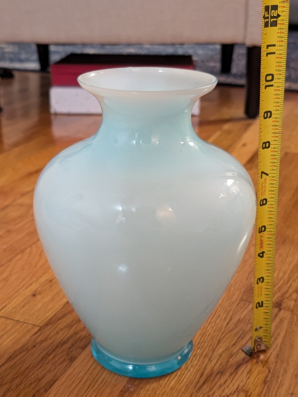 Turquoise Sky Blue Opalescent Glass Large Vase 10.5″ Tall