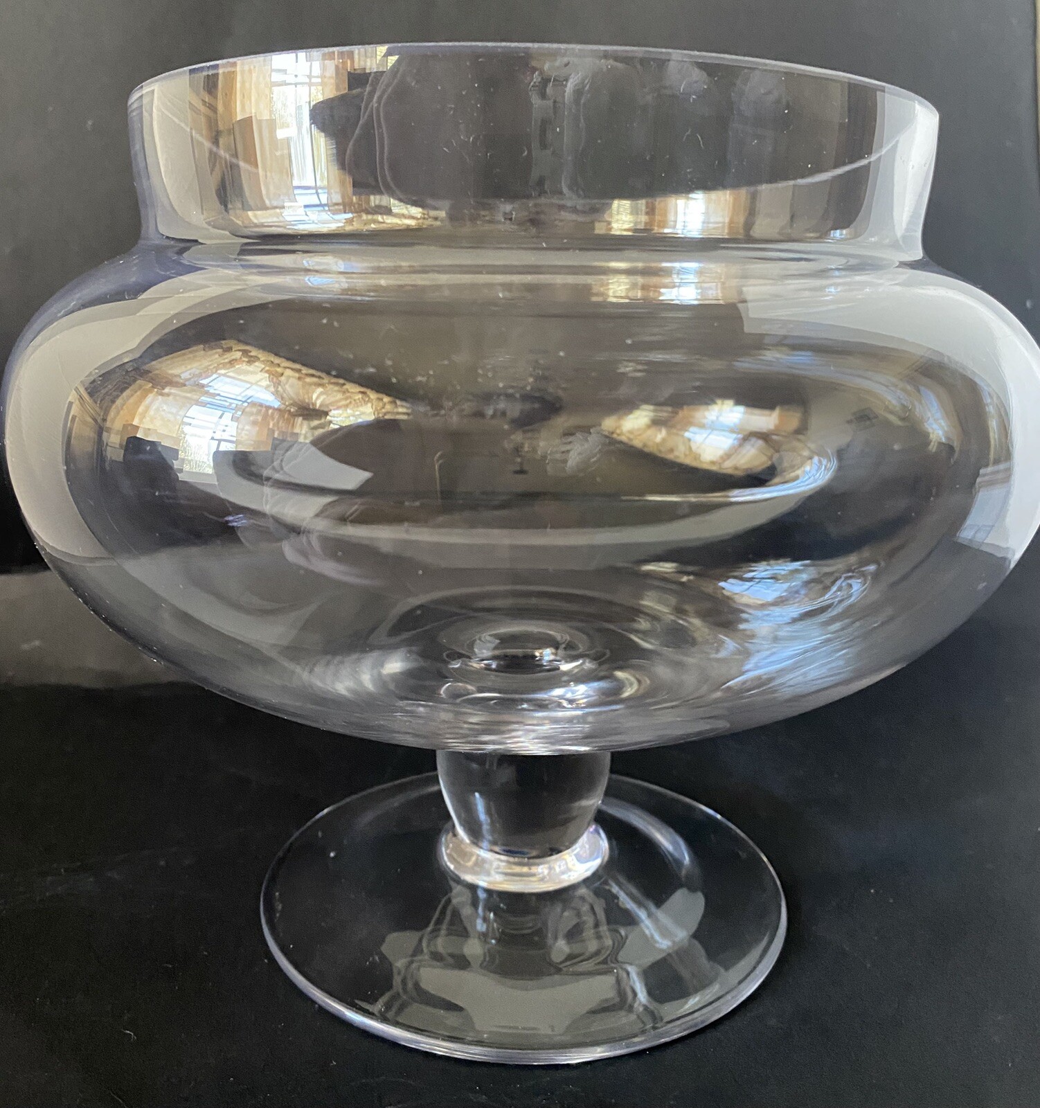 Large 10” Handblown Glass Pedestal Bowl Vase Squat Style Apothecary Jar