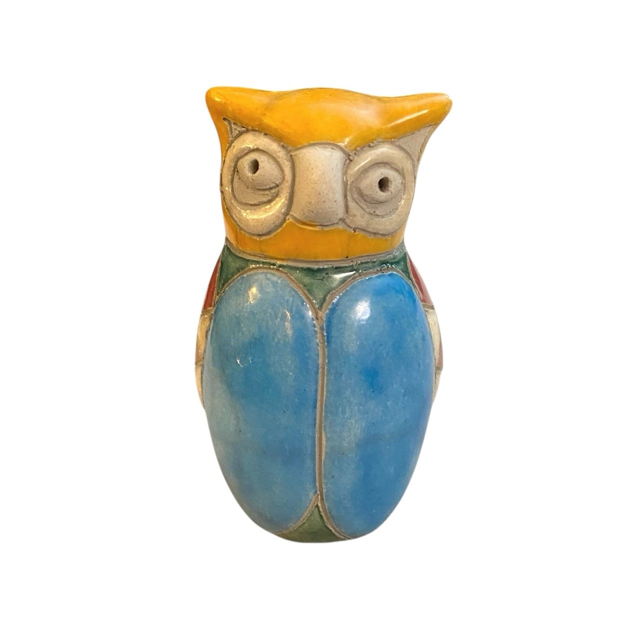 South Africa Art Pottery Raku Mini Baby Owl 3.5” Colored Animal Handmade Signed