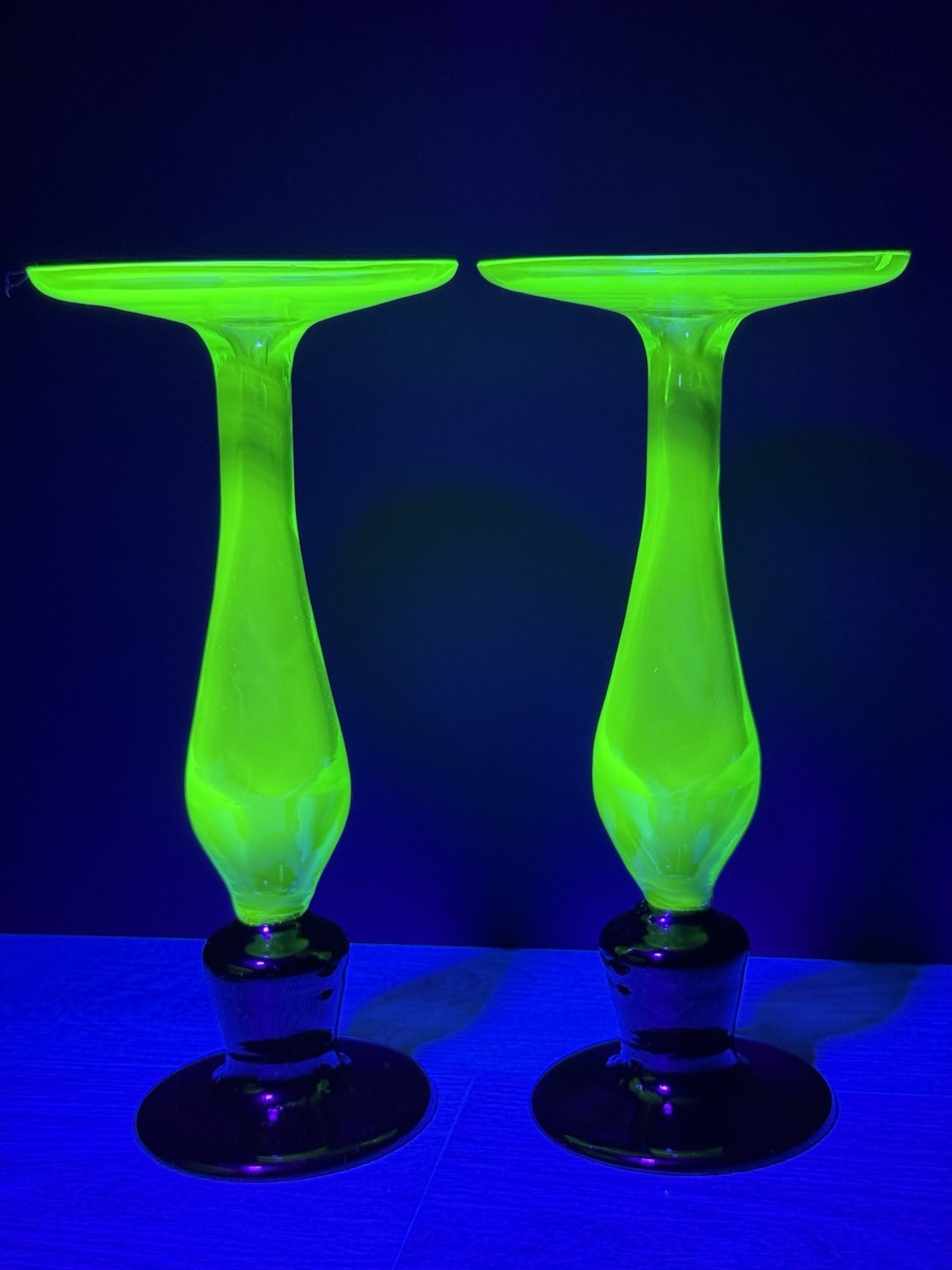 Vintage Two Candle Table Setting & Centerpiece Pedestal Bowl Uranium Glass