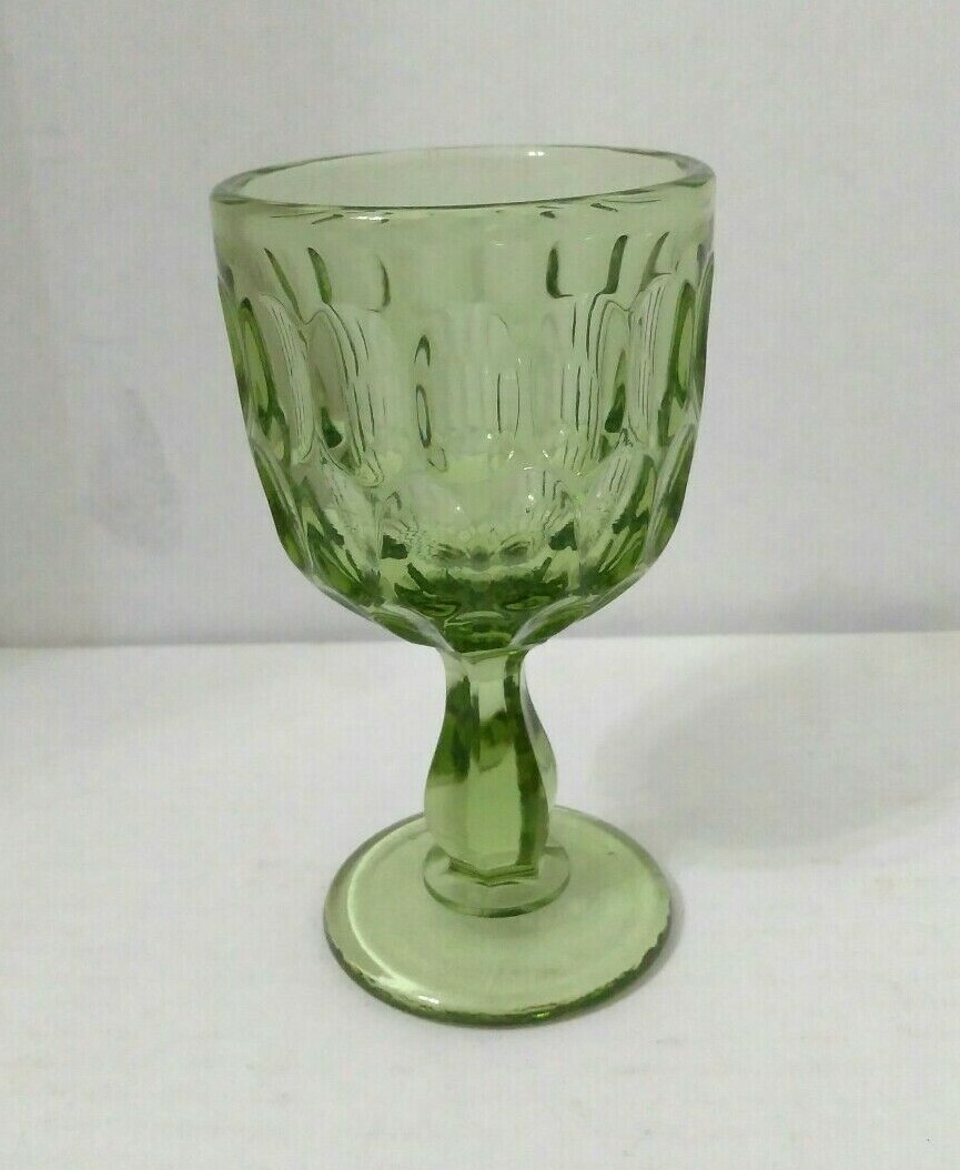 LOT OF 3 FENTON THUMBPRINT COLONIAL GREEN STEMMED WINE GOBLETS 5 oz.