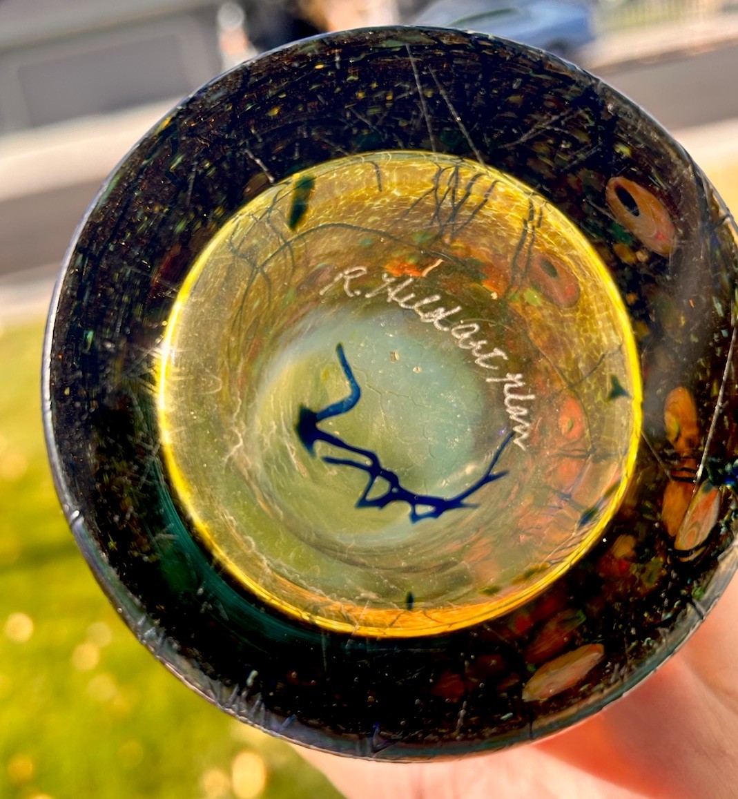 Robert Held California Poppy Cylinder Art Glass Vase Signed Approx 11”H