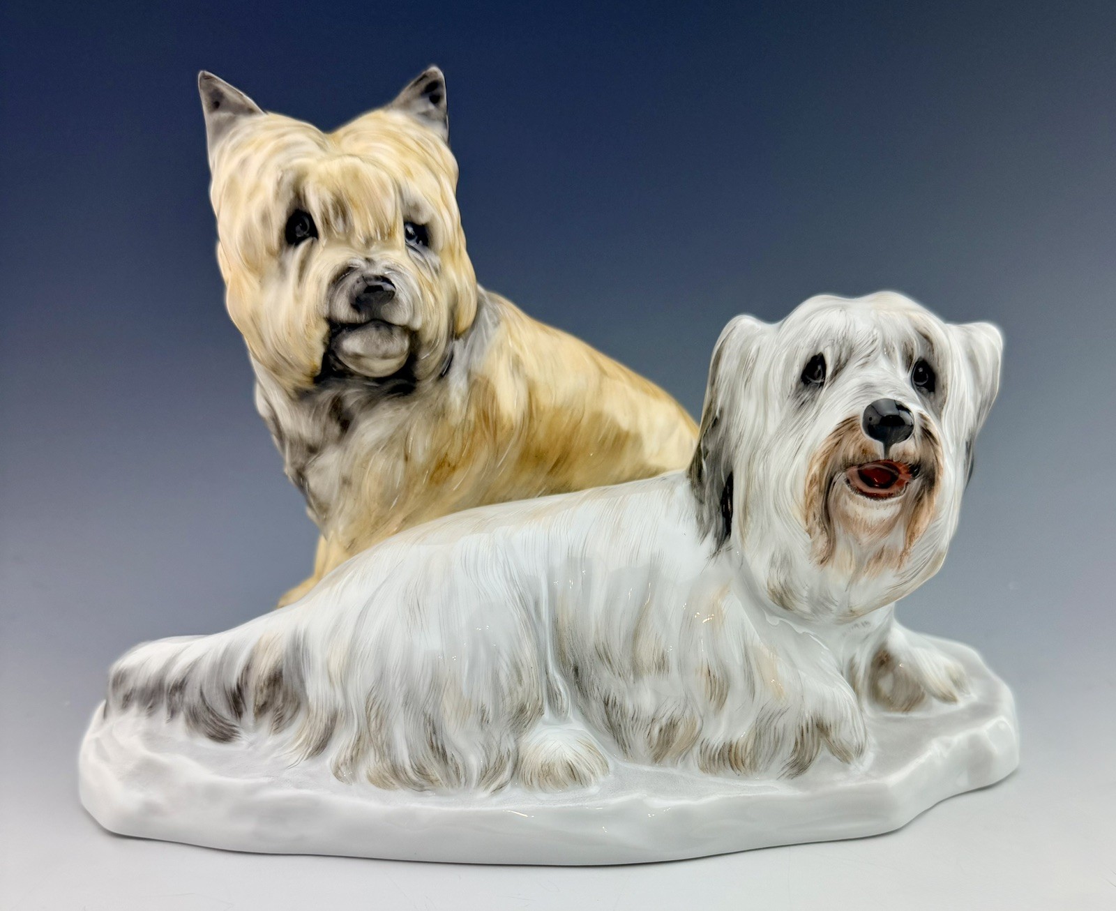 🦋 MINT HEREND Lg Terrier Pair Natural Dog Figurine Artist Signed $1,822 Retail