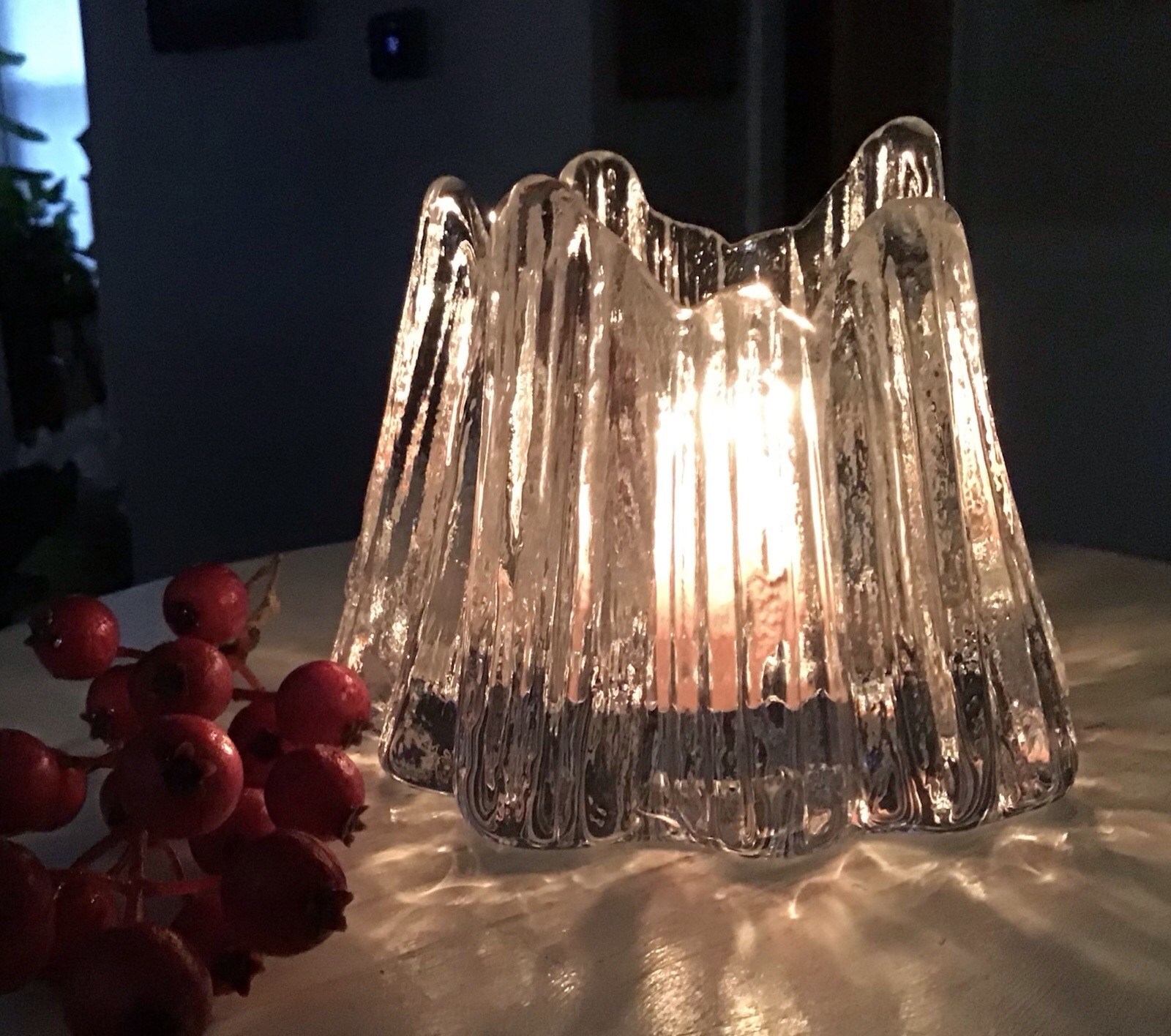 Vintage Nybro Clear Volcano Iceberg Rune Strand Swedish Art Glass Votive Holder