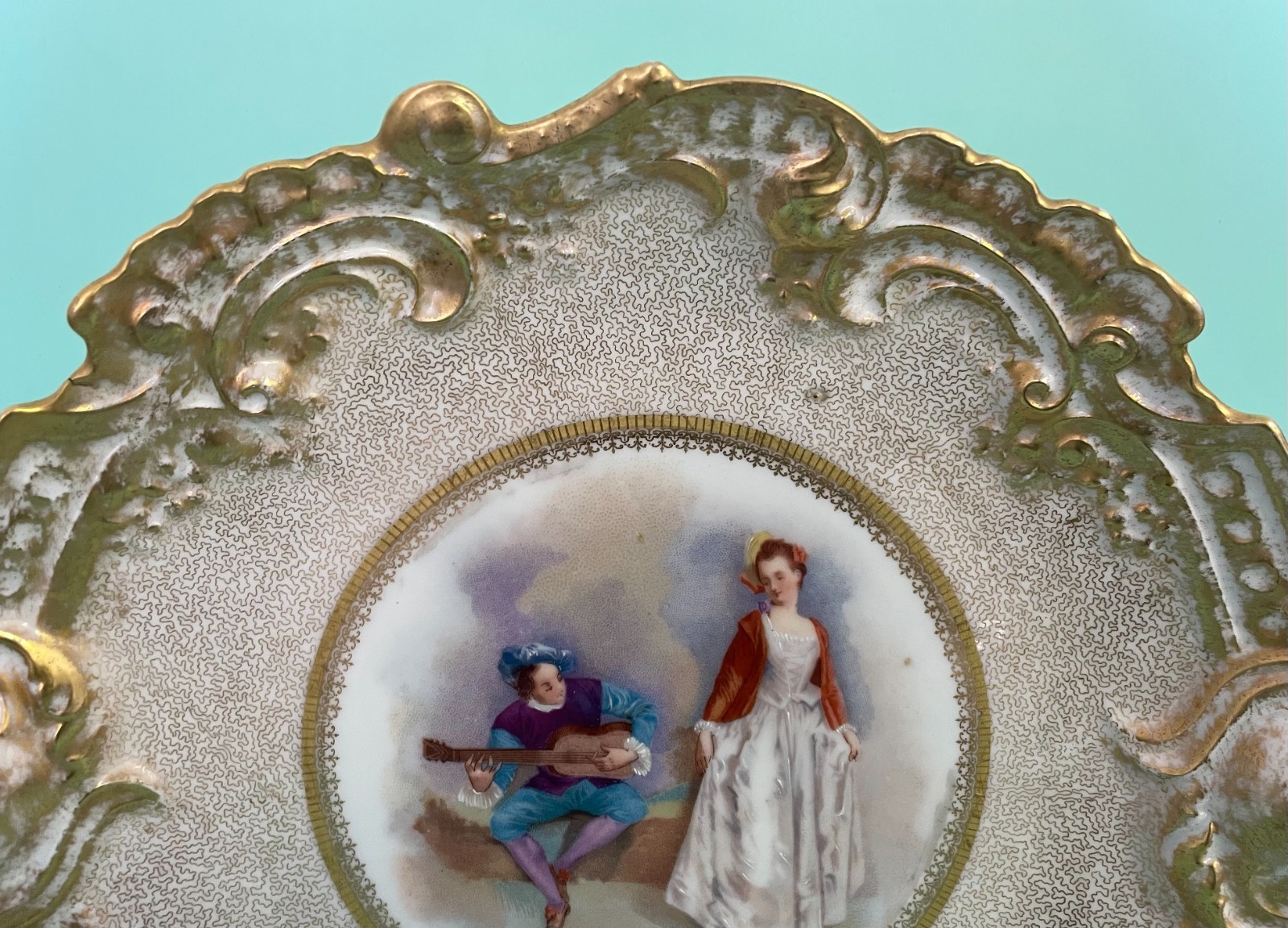 Straus, Lewis & Sons Limoges Handpainted Courting Couple Portrait Plaque Tray