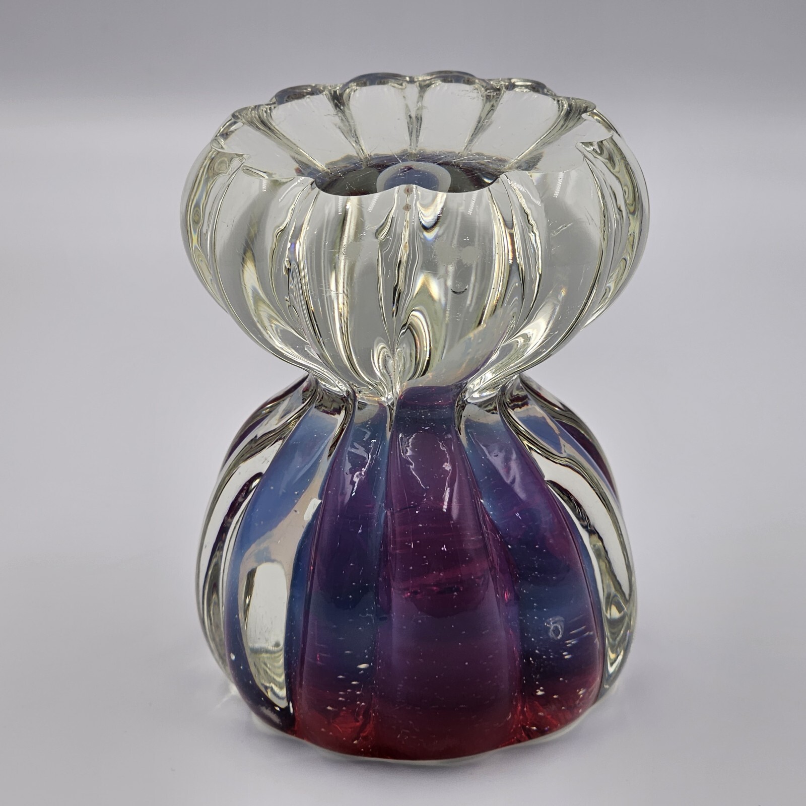 Vintage Sommerso Art Glass Paperweight Inkwell Petal Cased Red Purple READ