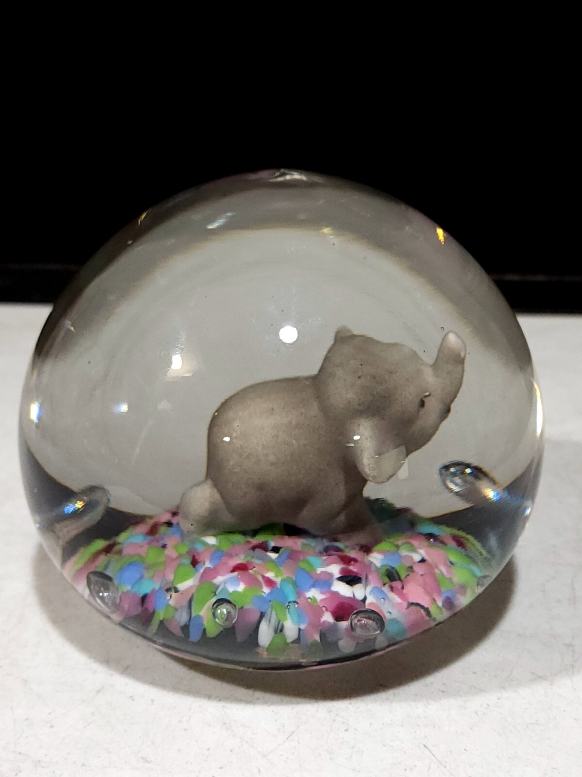 MASSIVE Large 5″ Vintage Gibson 1990 Art Glass Sulphide ELEPHANT Paperweight