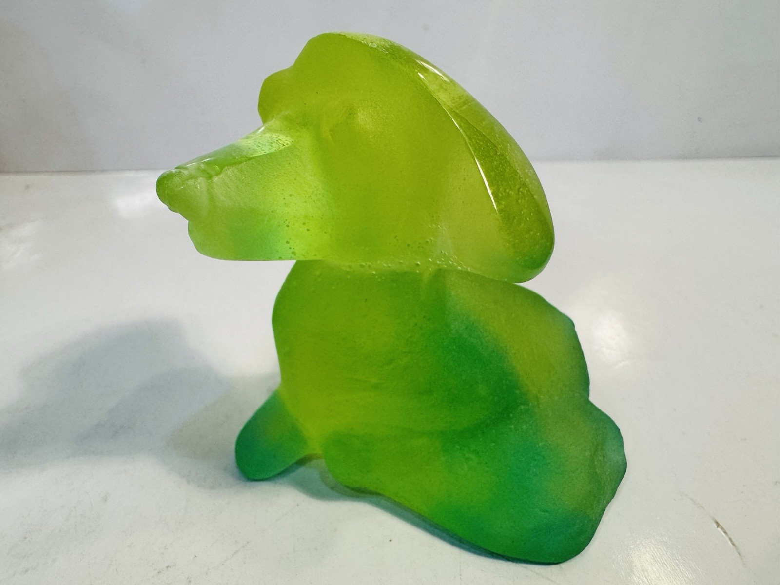 Adorable Daum Pate De Verre Puppy Dog “Larry” Green Yellow Numbered