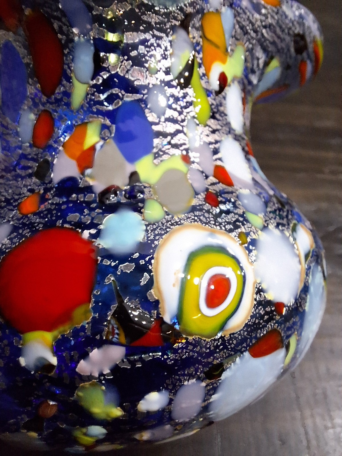 Murano Harlequin Millefiori Handkerchief Jug CC Zecchin Made In Italy 3 3/4″H