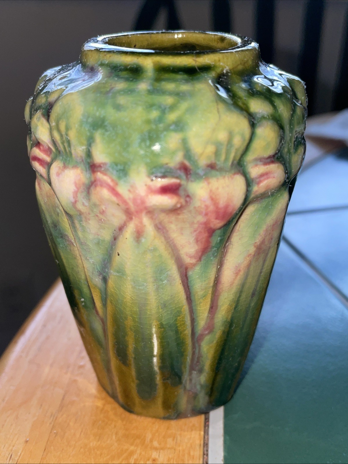 Antique Art Nouveau McCoy Amaryllis High Shoulder 4-1/4” Vase Multi Glaze