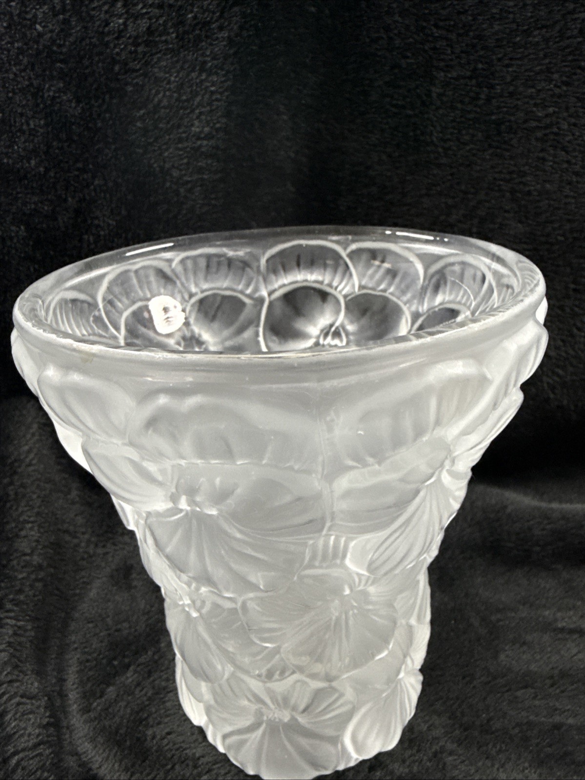 Vintage BAROLAC WEIL Czech Frosted Vase Satin Glass Pansy Flowers 5.5″ Tall