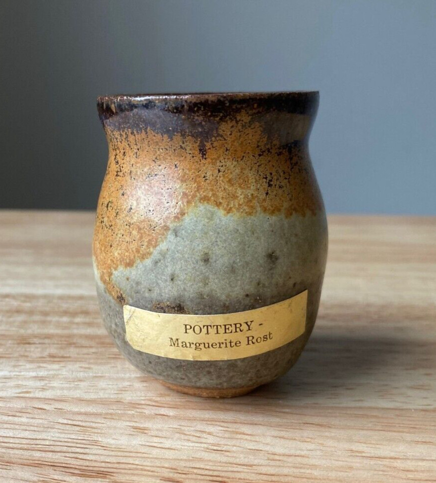 Vintage MARGUERITE ROST 2.75″ Earth Tones Ceramic Mini Pot – California – VGUC