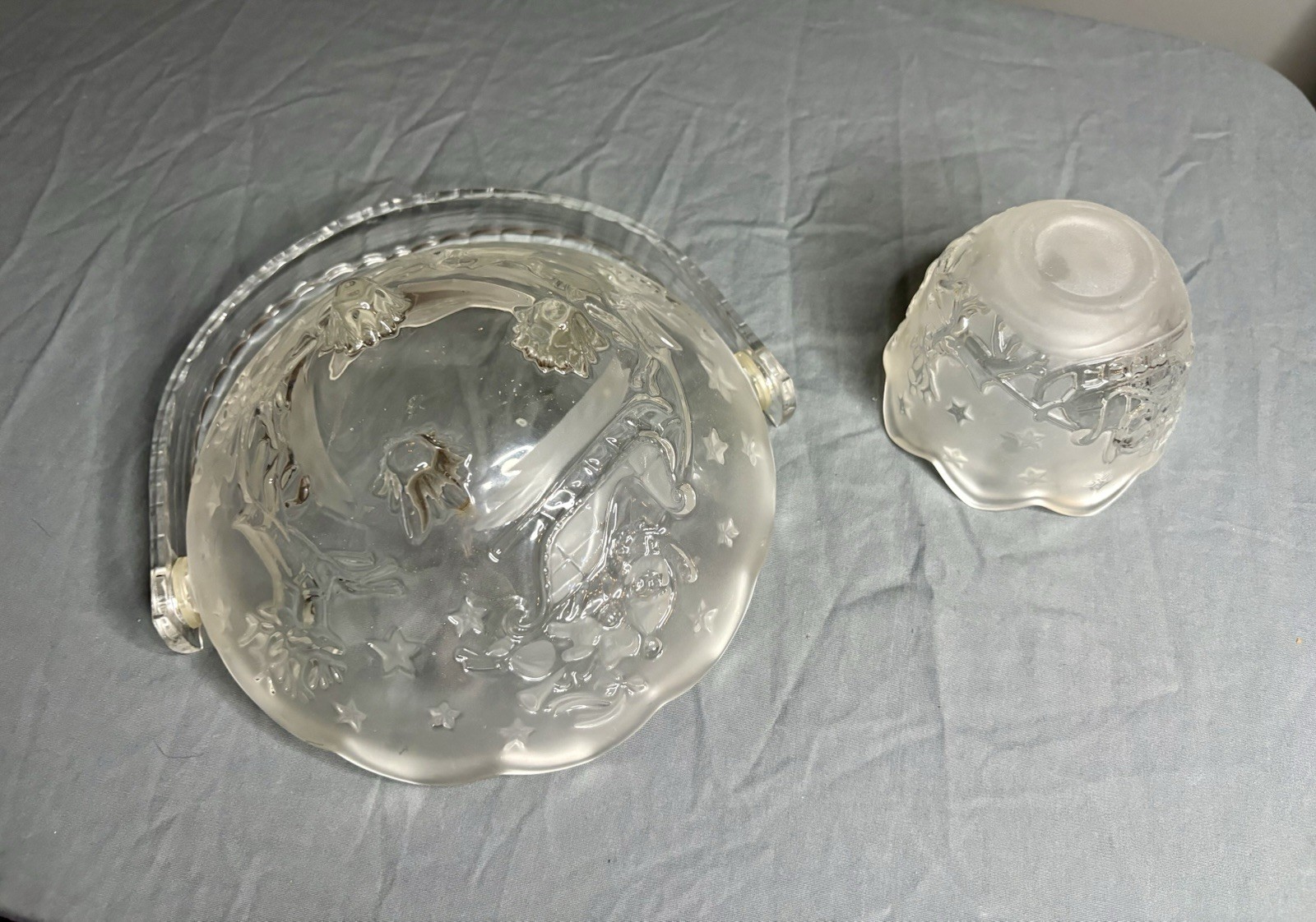 Mikasa Christmas Santa’s Flight Frosted Glass Basket & Votive Candle Holder Set