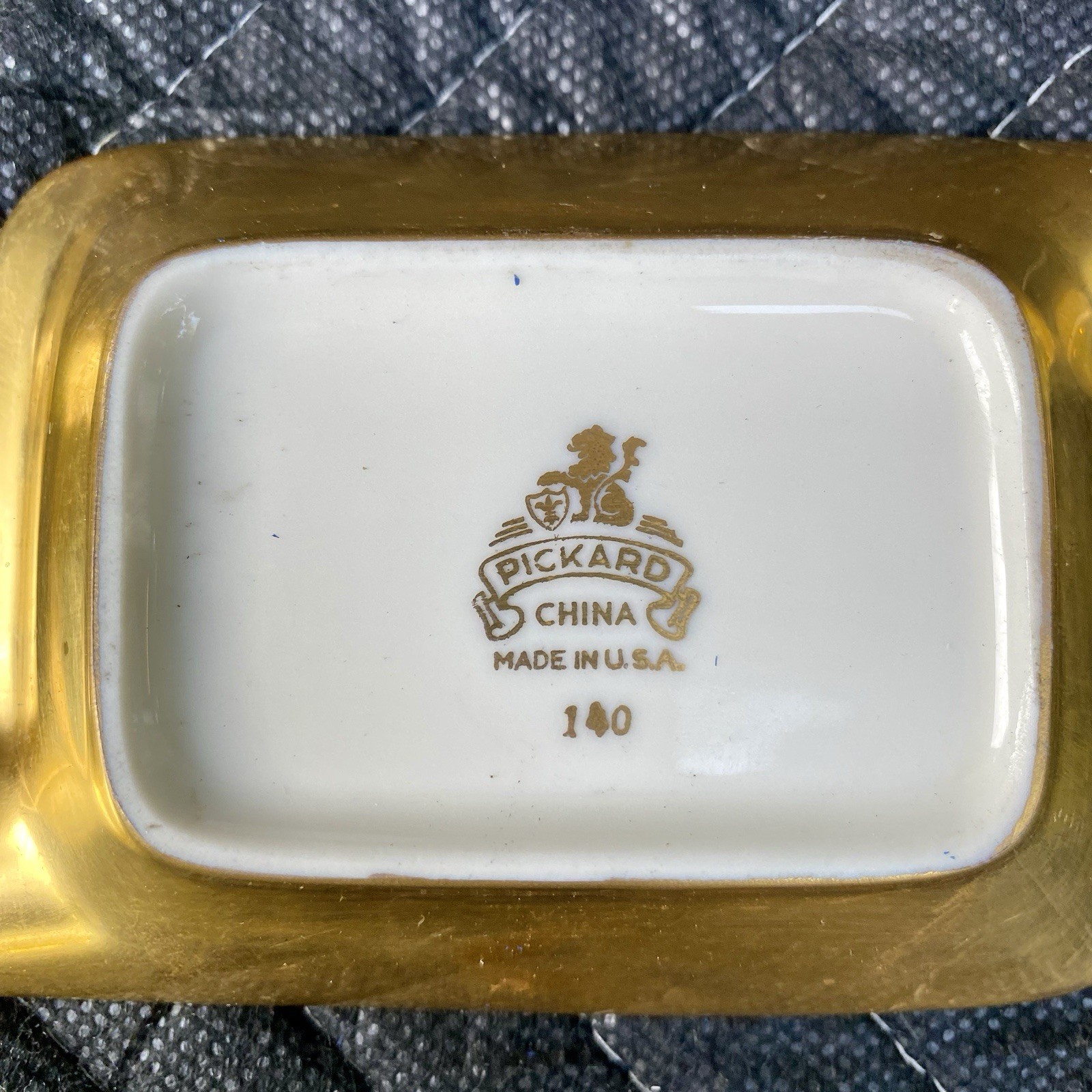 Pair of Vintage Pickard Fine China “Rose and Daisy” Etched Gilt Ashtrays