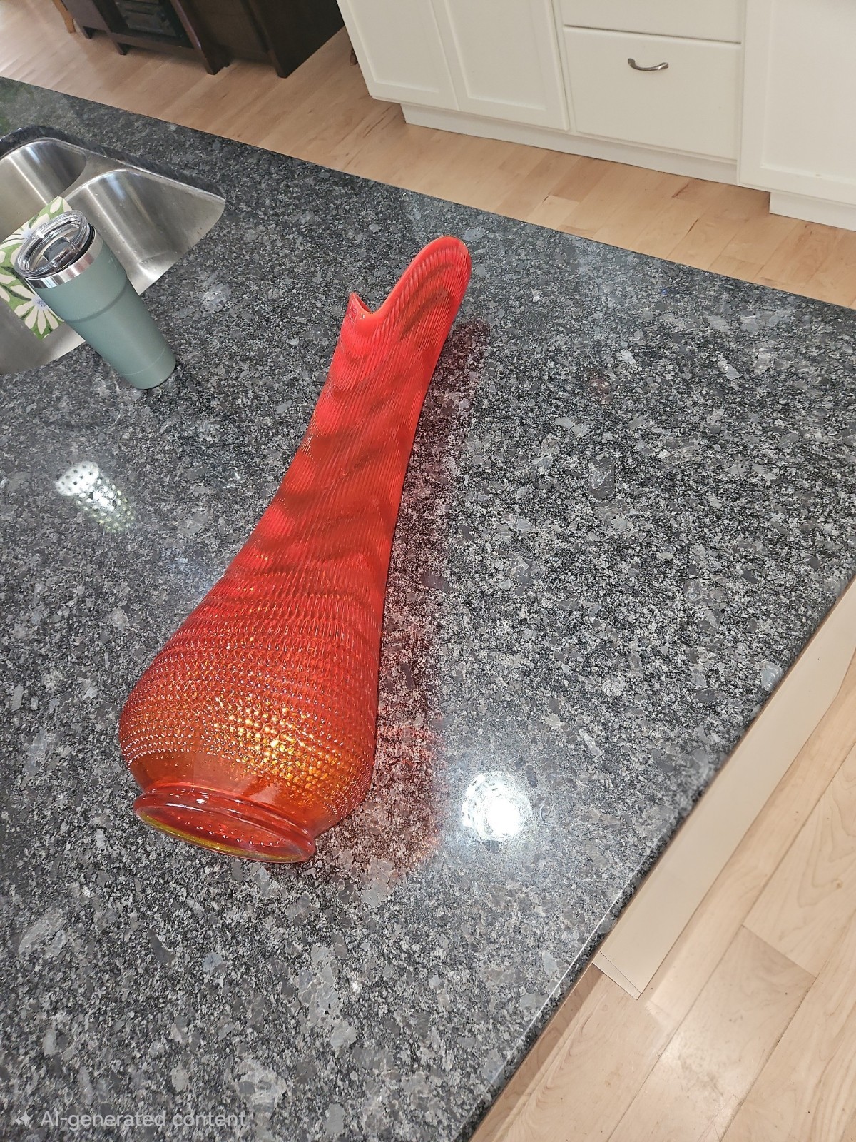 MCM LE Smith Swung Vase 27.5″ Amberina Ribbed Pineapple Nubby Butt Pristine