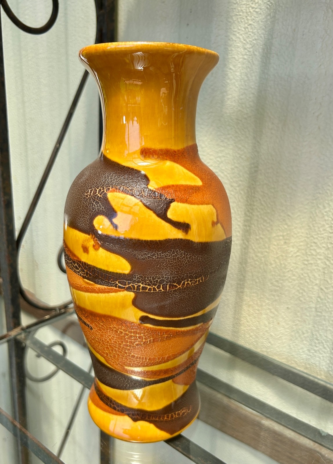 ROYAL HAEGER EARTH WRAP Vase Lava Crackle Brown Tan Rust 10”