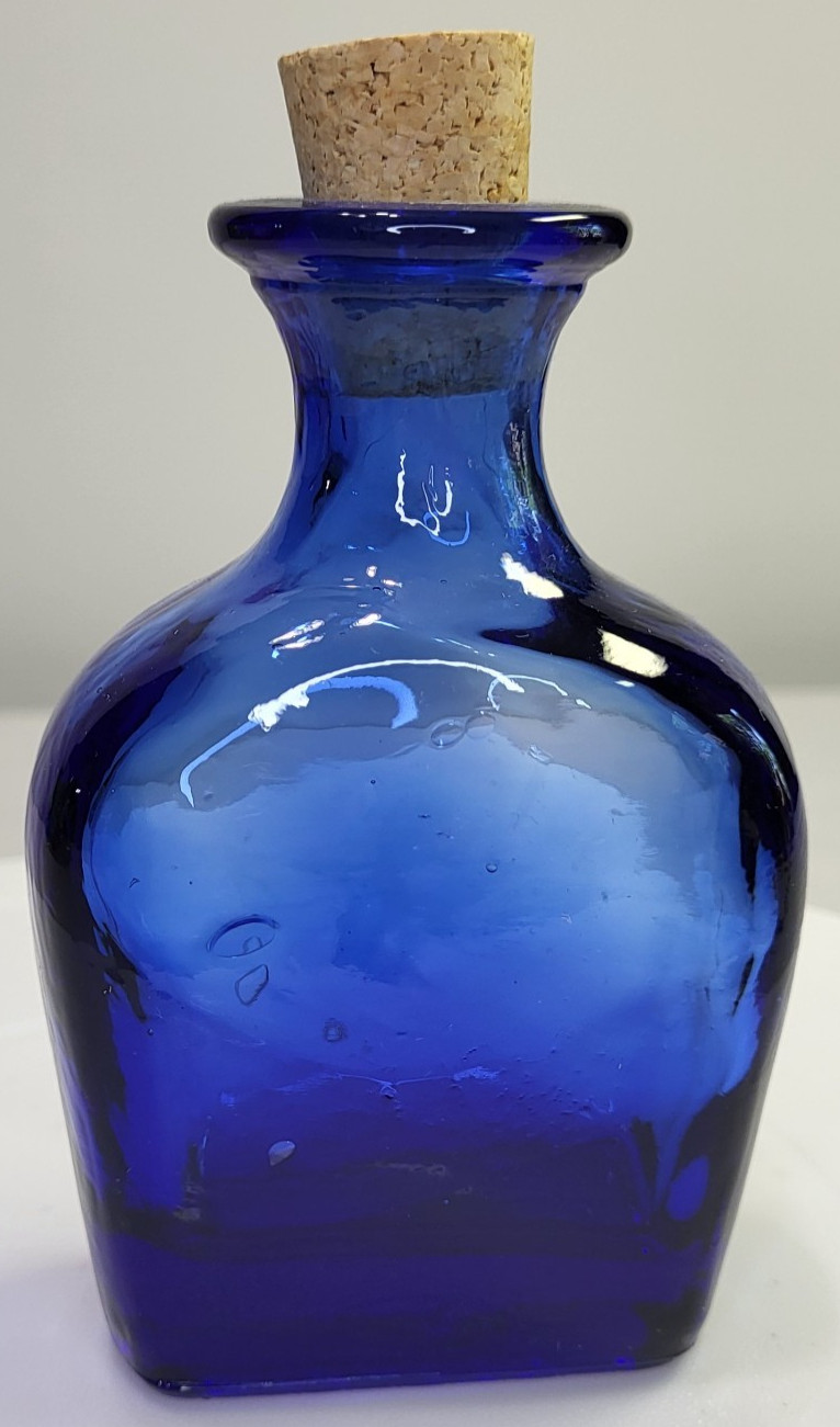 Vintage Square Cobalt Blue Glass Decor Decanter Bottle With Cork Stopper