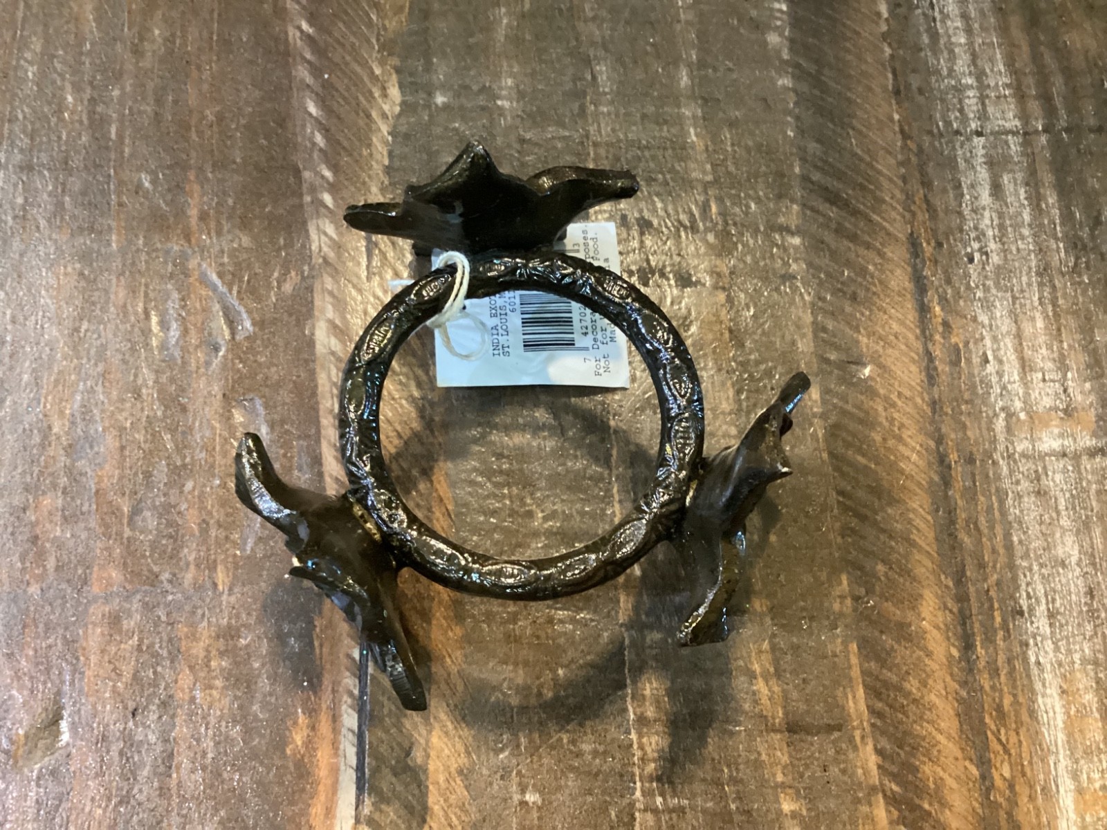 Vintage brass morning glory candle holder w/crackle glass votive