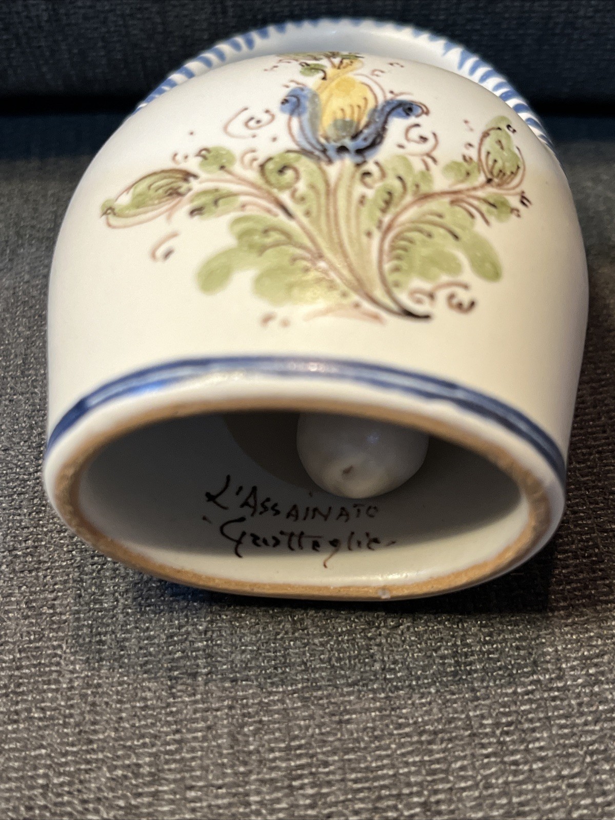 L’Assainato Grottaglie Pottery Bell Italy Flowers 3.25” X 2.25”