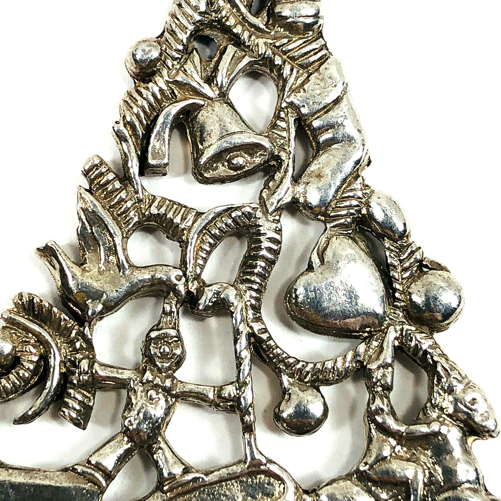 Vintage 1986 Gorham Silverplated Pierced Christmas Tree Ornament 2.5×2.75in