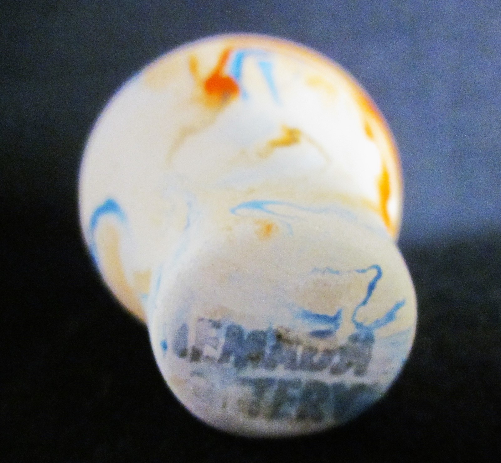 Miniature Nemadji Minnesota USA Pottery Swirl Print Vase Blue Orange 2″ x1 3/4